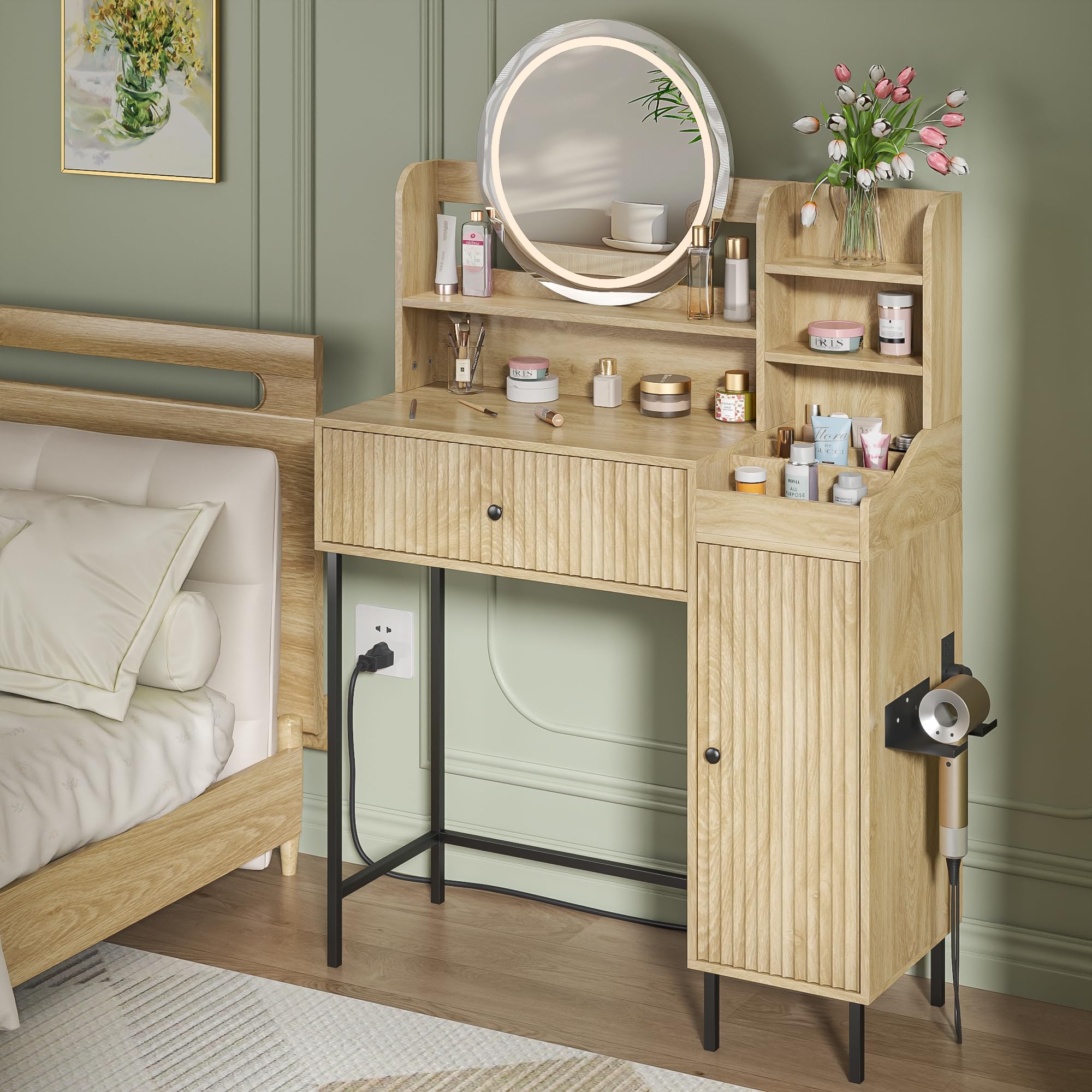 Amazon.com: Furtivusia Fluted Makeup Vanity Desk with Mirror and